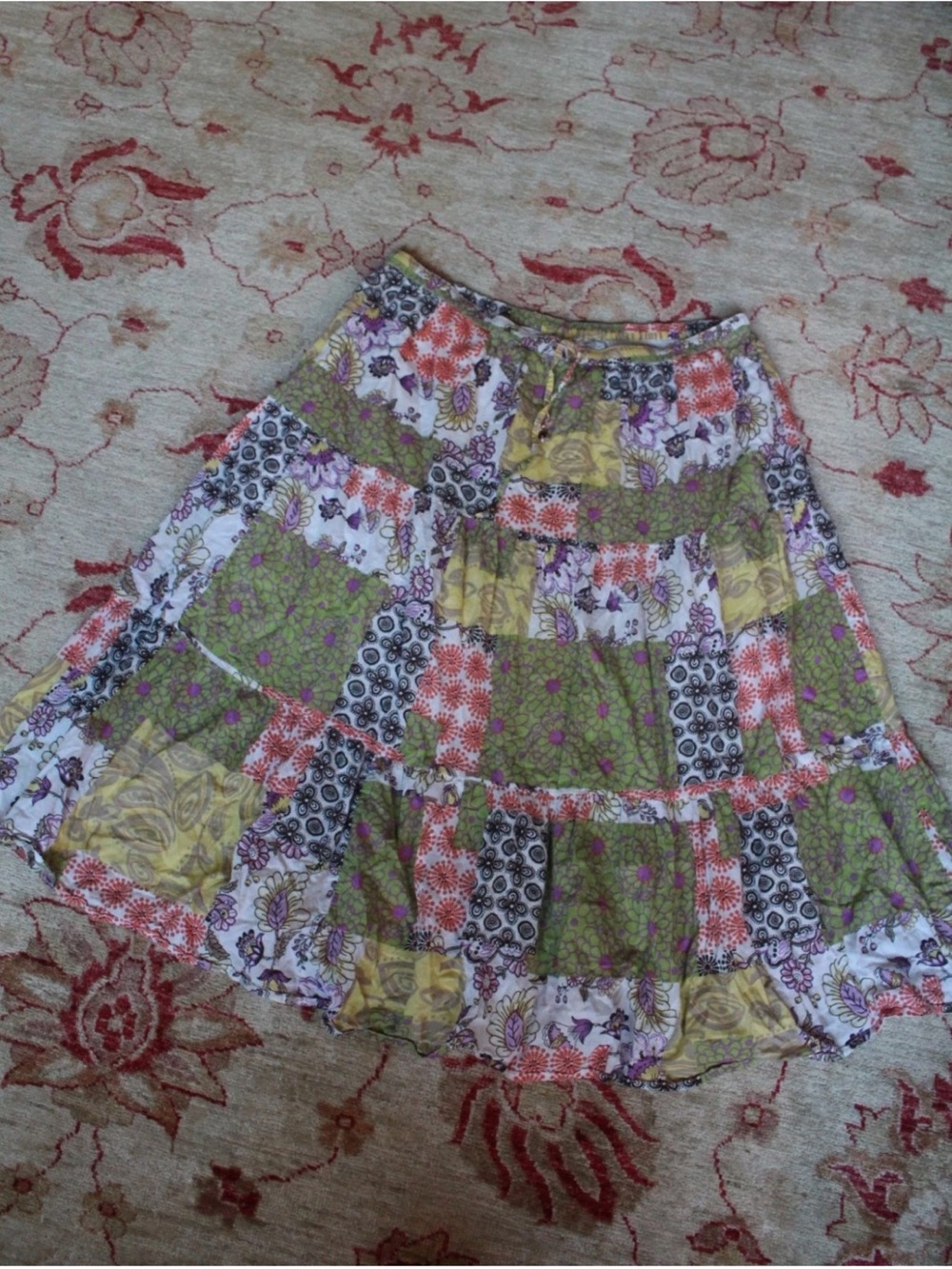 Vintage White Stag Midi Skirt Patchwork Boho Cottagecore